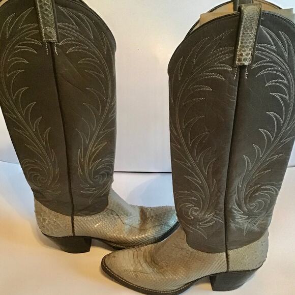 DAN POST EXOTIC SNAKESKIN GRAY TALL SHAFT BOOT 8 - Picture 1 of 8
